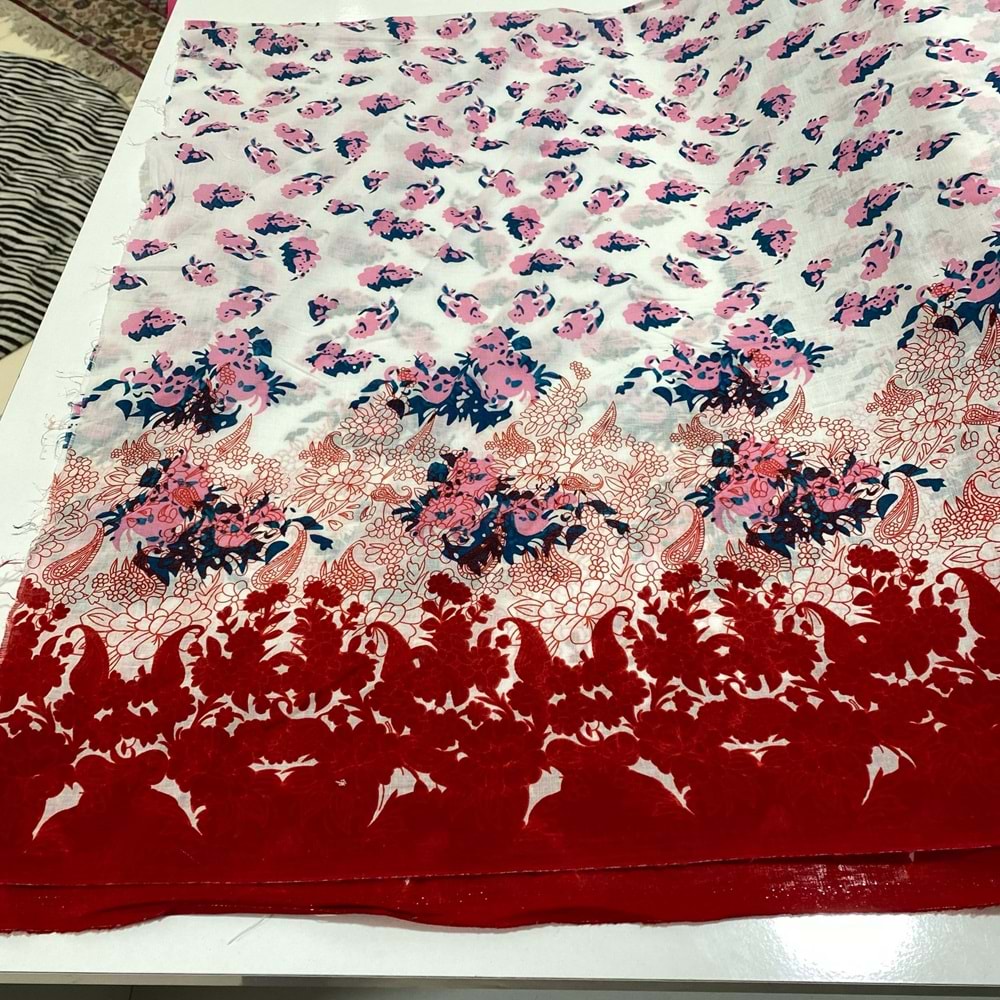 saf pamuk vual poplin kumaş | iki eteği su desenli